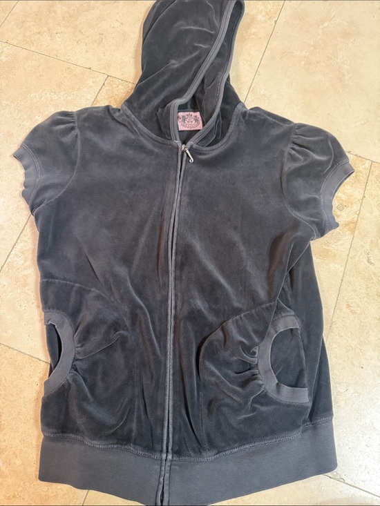 Juicy Couture Jackets & Blazers - Juciy Charcoal Short Sleeve Velour Zip Hoodie!